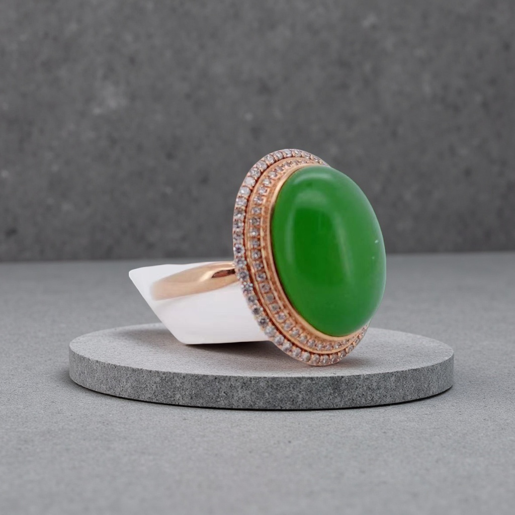 时尚简约玫瑰金和田玉碧玉情侣戒指指环百搭个性珠宝配饰男女款