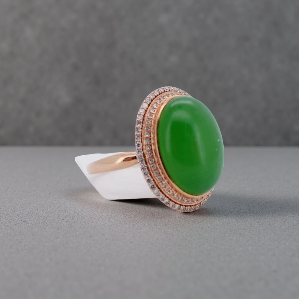 时尚简约玫瑰金和田玉碧玉情侣戒指指环百搭个性珠宝配饰男女款产品图