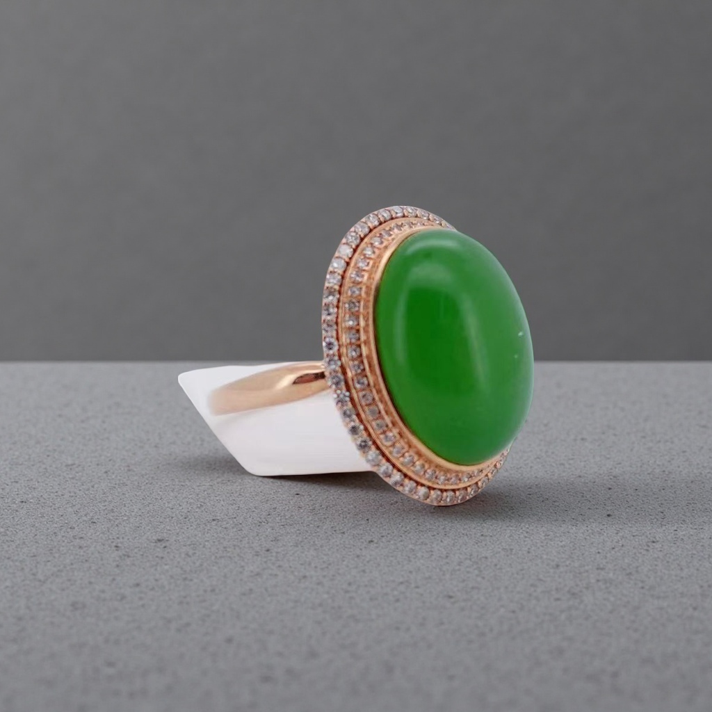 时尚简约玫瑰金和田玉碧玉情侣戒指指环百搭个性珠宝配饰男女款细节图