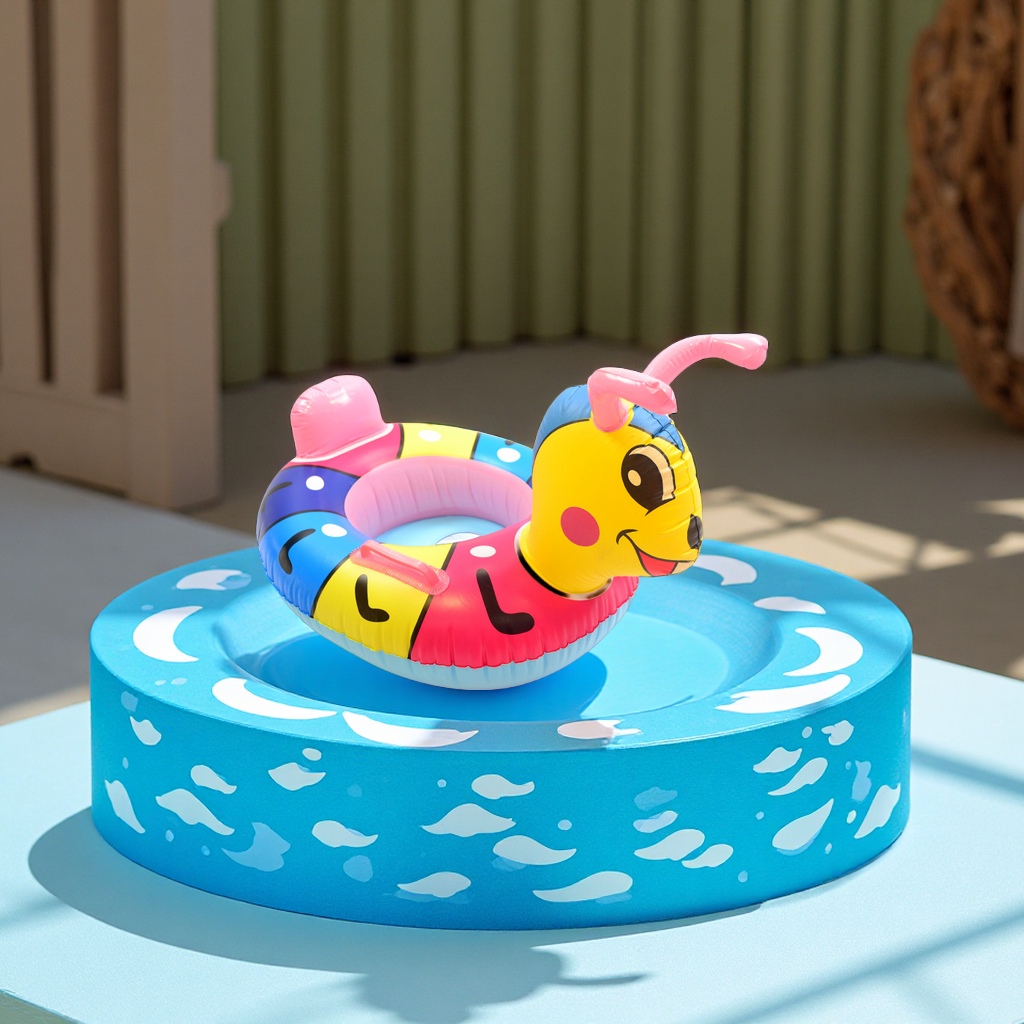 蚂蚁艇水上充气儿童座圈带扶手防侧翻婴儿游泳圈批发卡通气模玩具