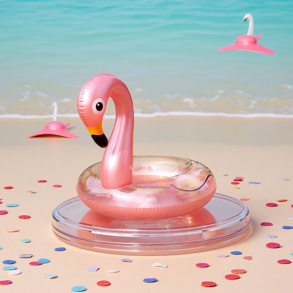 虹雨新款儿童火烈鸟亮片游泳圈加厚充气腋下圈批发可爱泳圈运动户外游泳用品