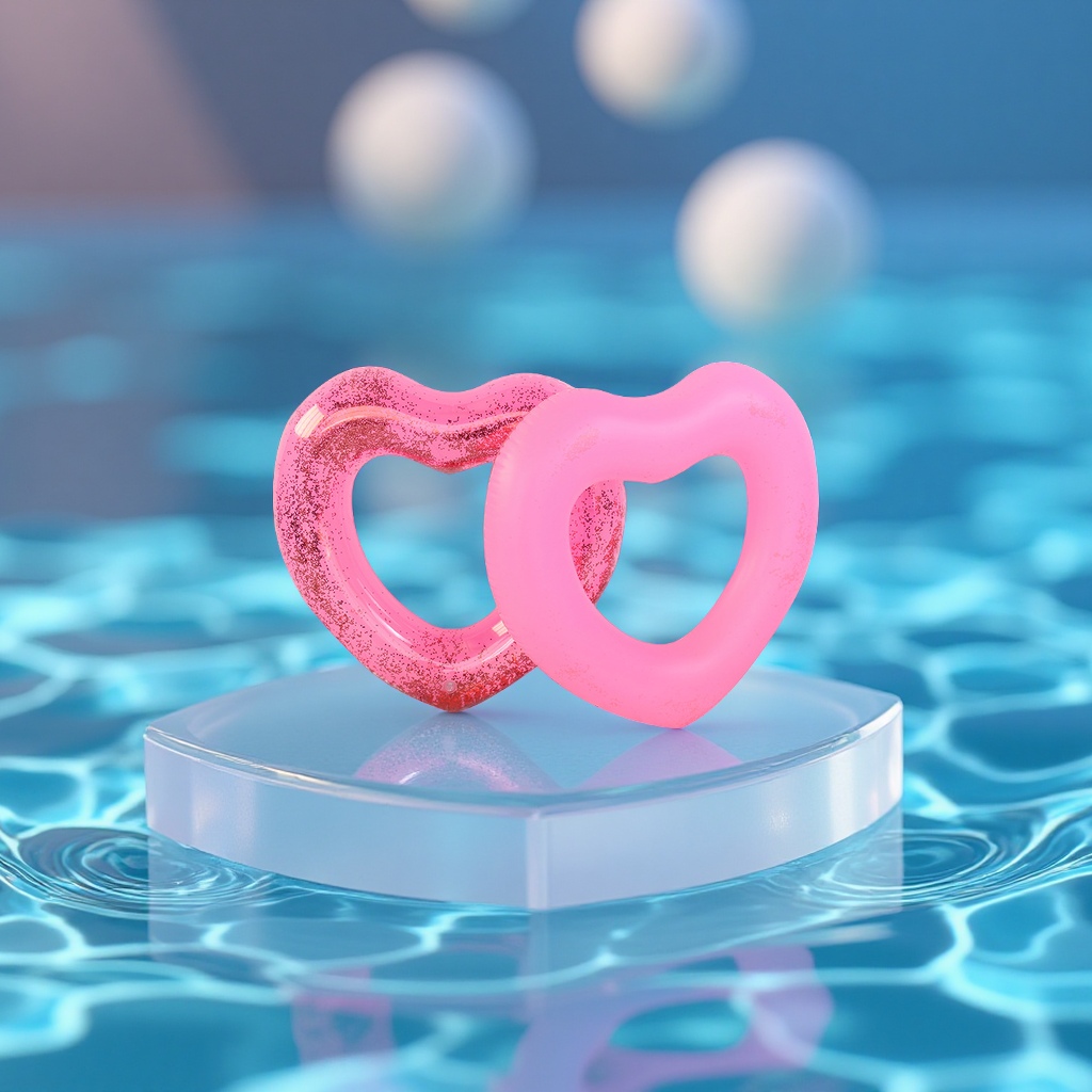 Hongyu Sequined heart-shaped adult swimming rings, large wholesale, popular semi-transparent heart-shaped swimming rings, hair accessories and headwear details Picture