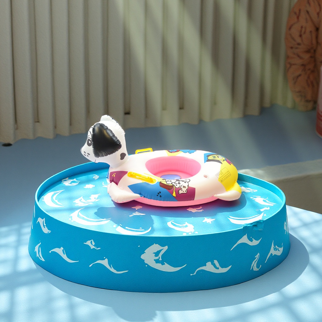 Colorful dog boat inflatable children's swimming rings with handrails and anti-rolled-over baby seats wholesale cartoon inflatable toys details Picture