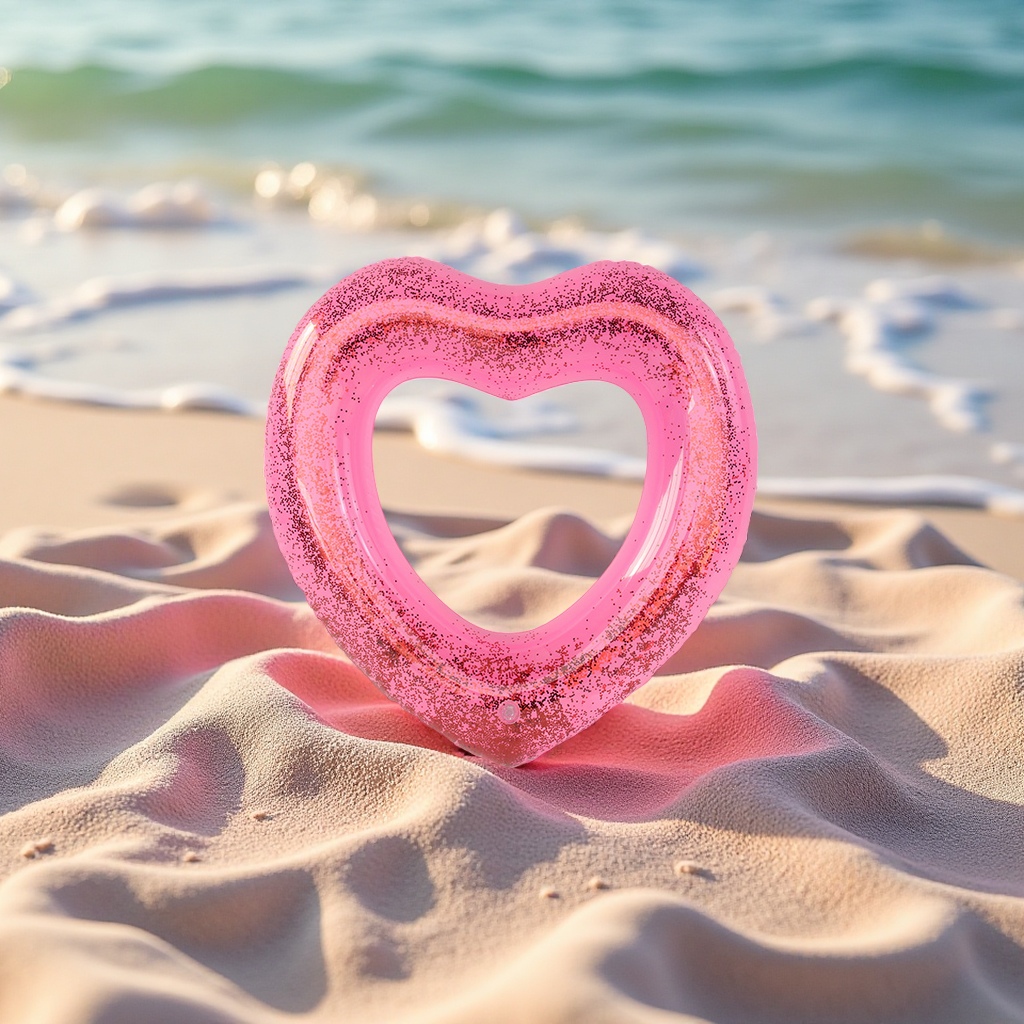 Hongyu Sequined heart-shaped adult swimming rings, large wholesale, popular semi-transparent heart-shaped swimming rings, hair accessories and headwear Item Picture