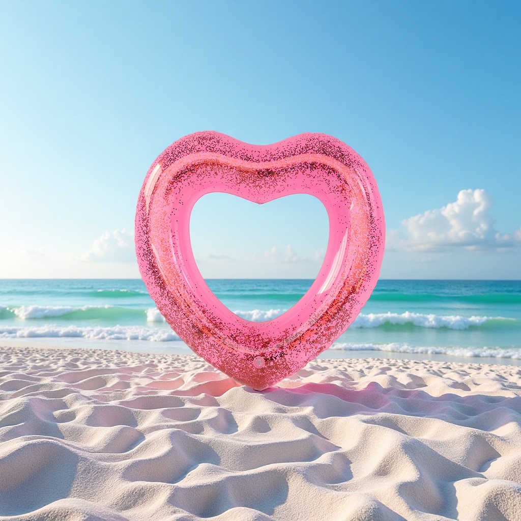Hongyu Sequined heart-shaped adult swimming rings, large wholesale, popular semi-transparent heart-shaped swimming rings, hair accessories and headwear