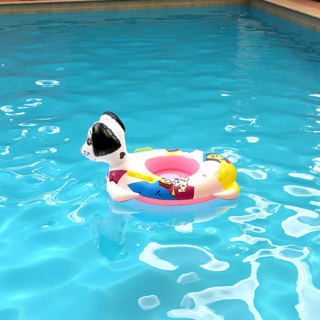 Colorful dog boat inflatable children's swimming rings with handrails and anti-rolled-over baby seats wholesale cartoon inflatable toys Item Picture