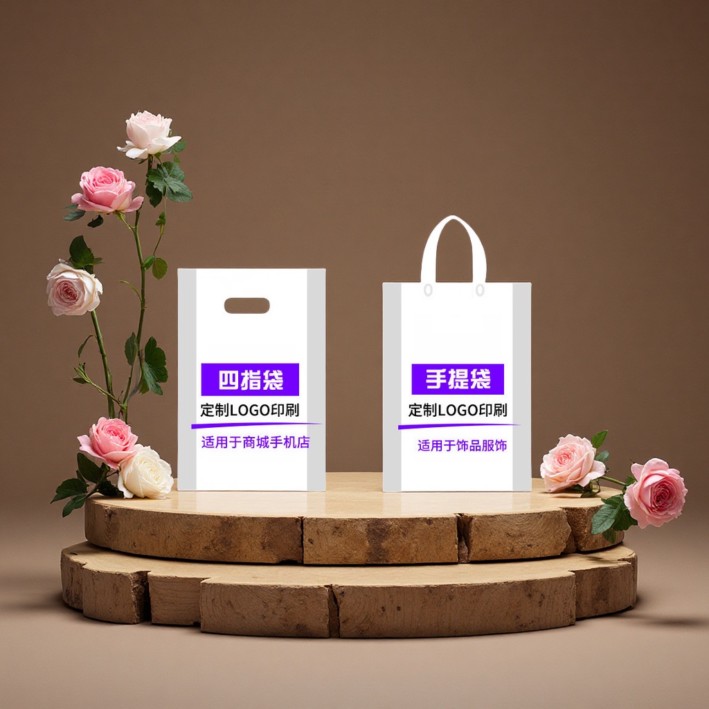 Customized plastic handbags, supermarket shopping bags, gift packaging bags, clothing bags, logo design, free design, durable, environmentally friendly, multi-purpose details Picture