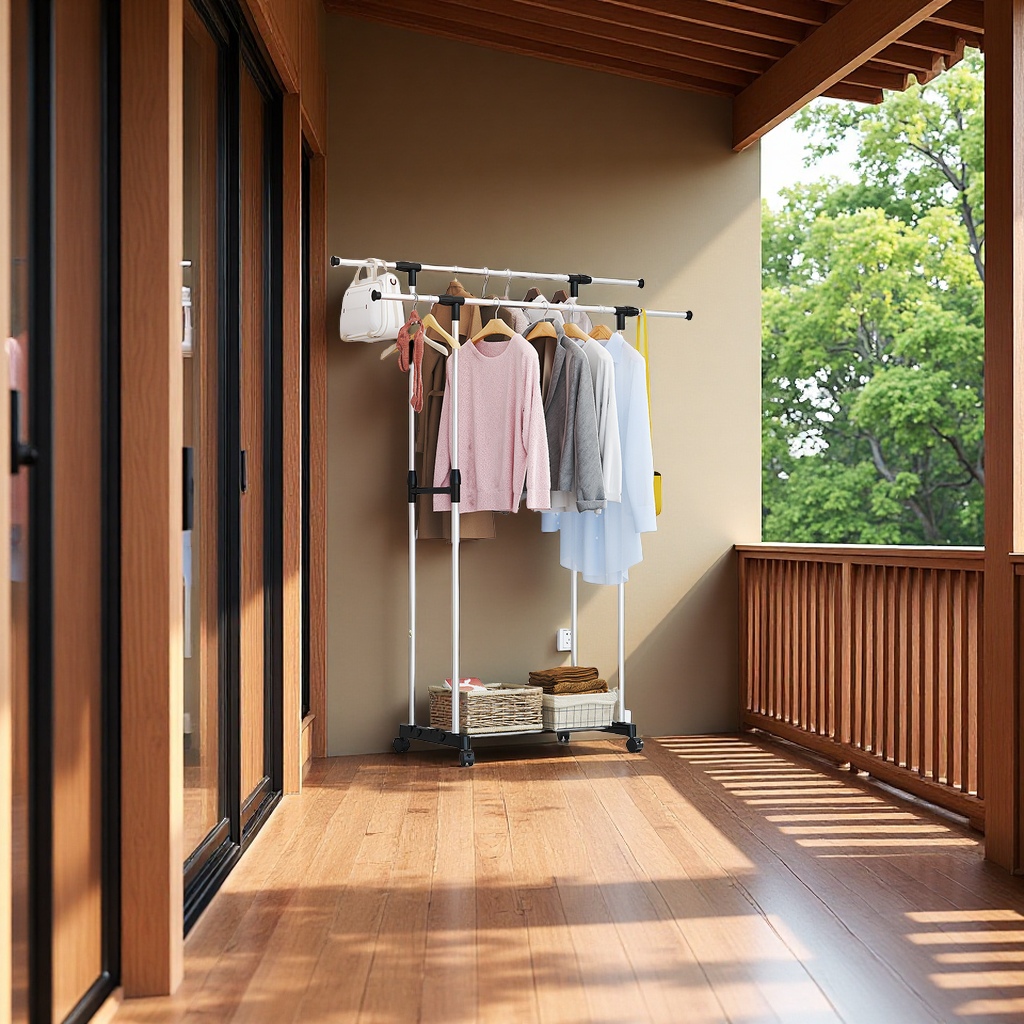 东南亚厂家直供多功能伸缩晾衣架户外阳台简易移动衣帽架家装建材