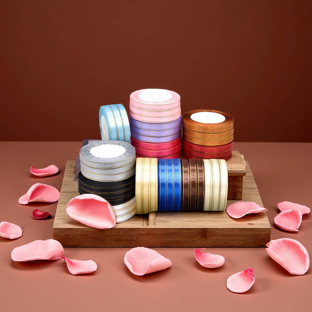 Hanfan gold edge ribbon 1cm wide gift box packaging, handcrafted bow baked decorative ribbon, textile accessories in stock