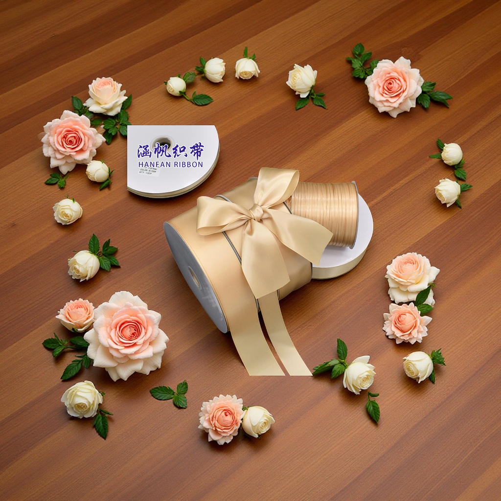 Hanfan champagne-colored ribbons, 0.3 to 5CM wide, gift flower-decorated ribbons, DIY bow ribbons, colorful ribbons, clothing accessories, scarves, silk scarves, sun-protective clothing ribbons details Picture