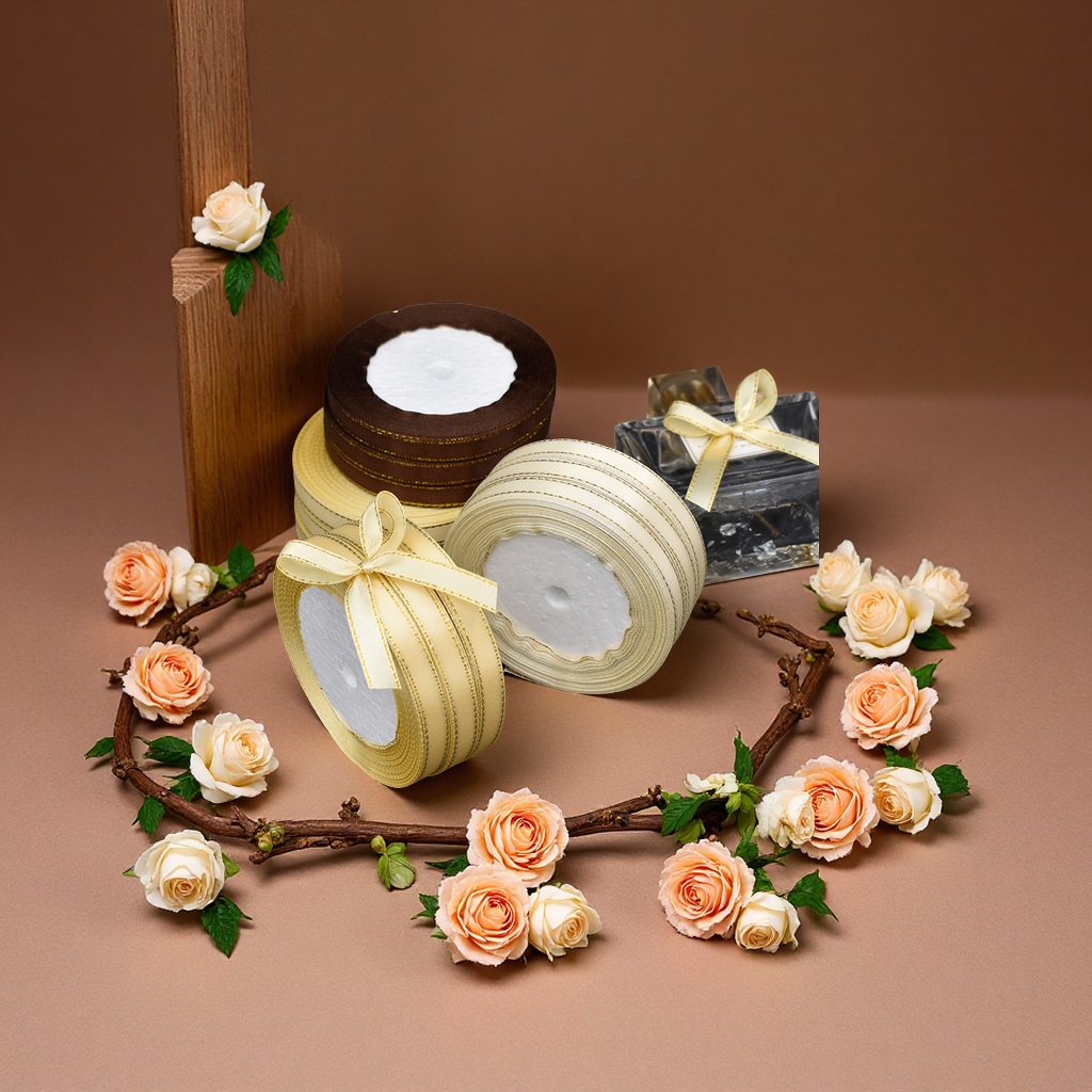 Hanfan gold edge ribbon 1cm wide gift box packaging, handcrafted bow baked decorative ribbon, textile accessories in stock details Picture