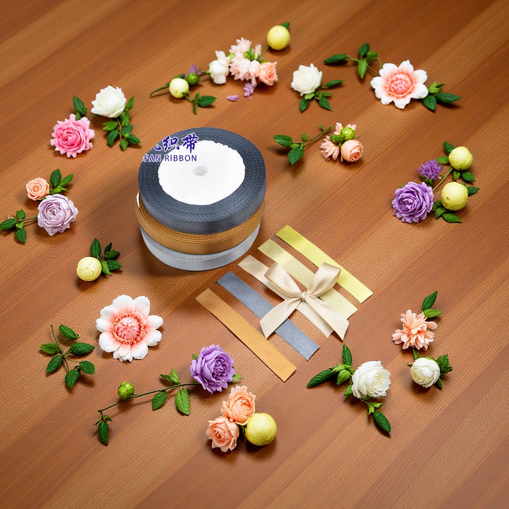 Hanyan ribbon 1.2cm colorful decorative silk ribbon early education toy packaging bouquet Christmas scarf accessories details Picture