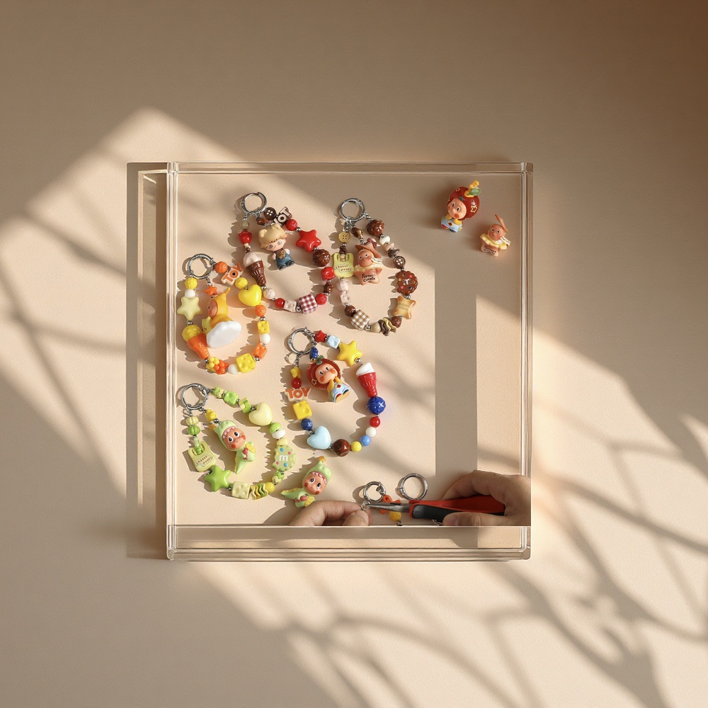 萌粒手机链套装散珠组合亚克力烤漆串珠diy配件饰品挂饰材料