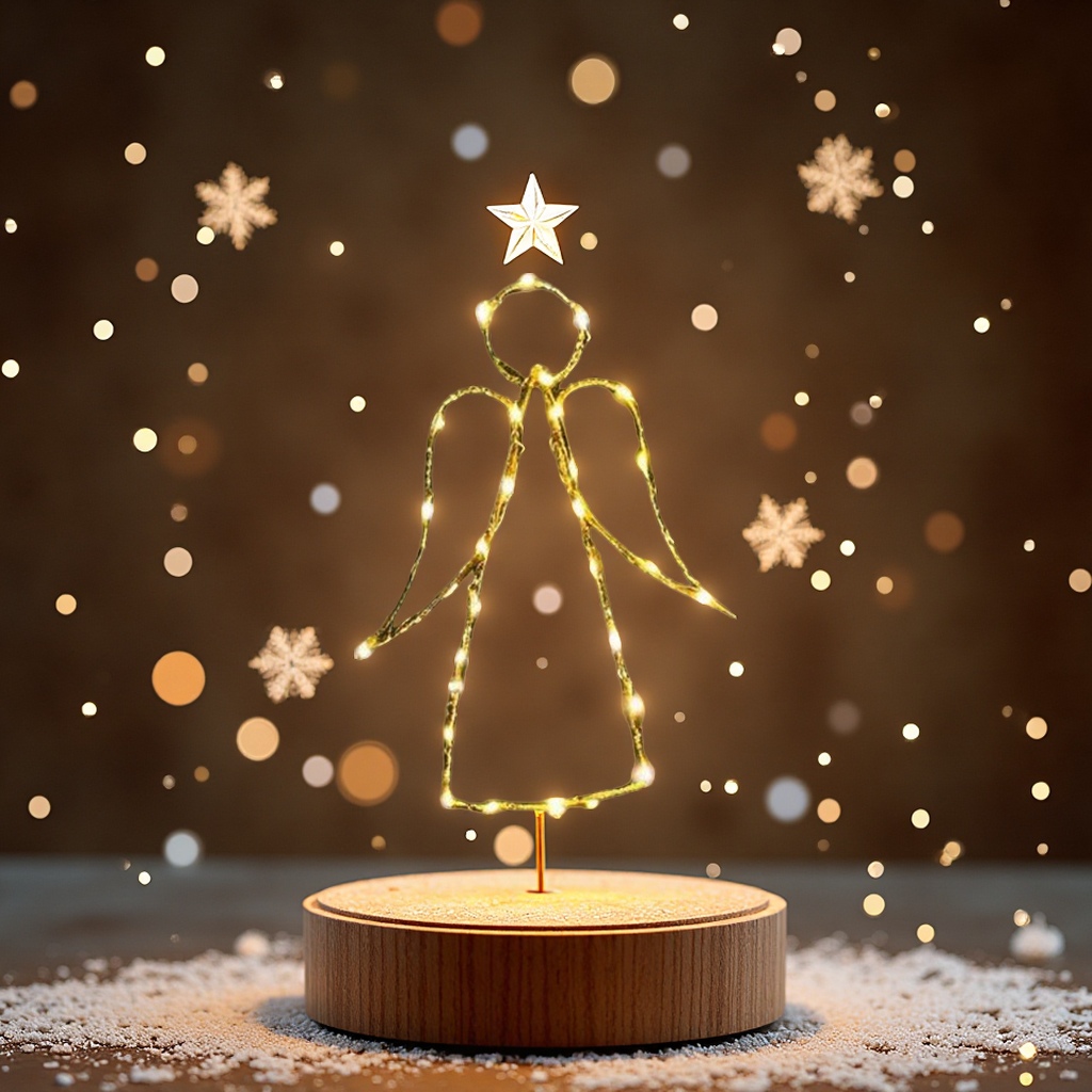 跨境新款圣诞树顶星天使铁艺装饰带灯撒粉发光节日氛围工艺品办公圣诞用品