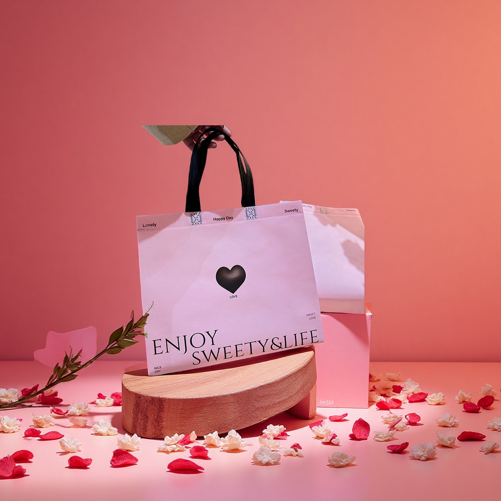 粉色爱心手提服装袋定制无纺布购物袋店铺包装塑料袋装衣服便携耐用