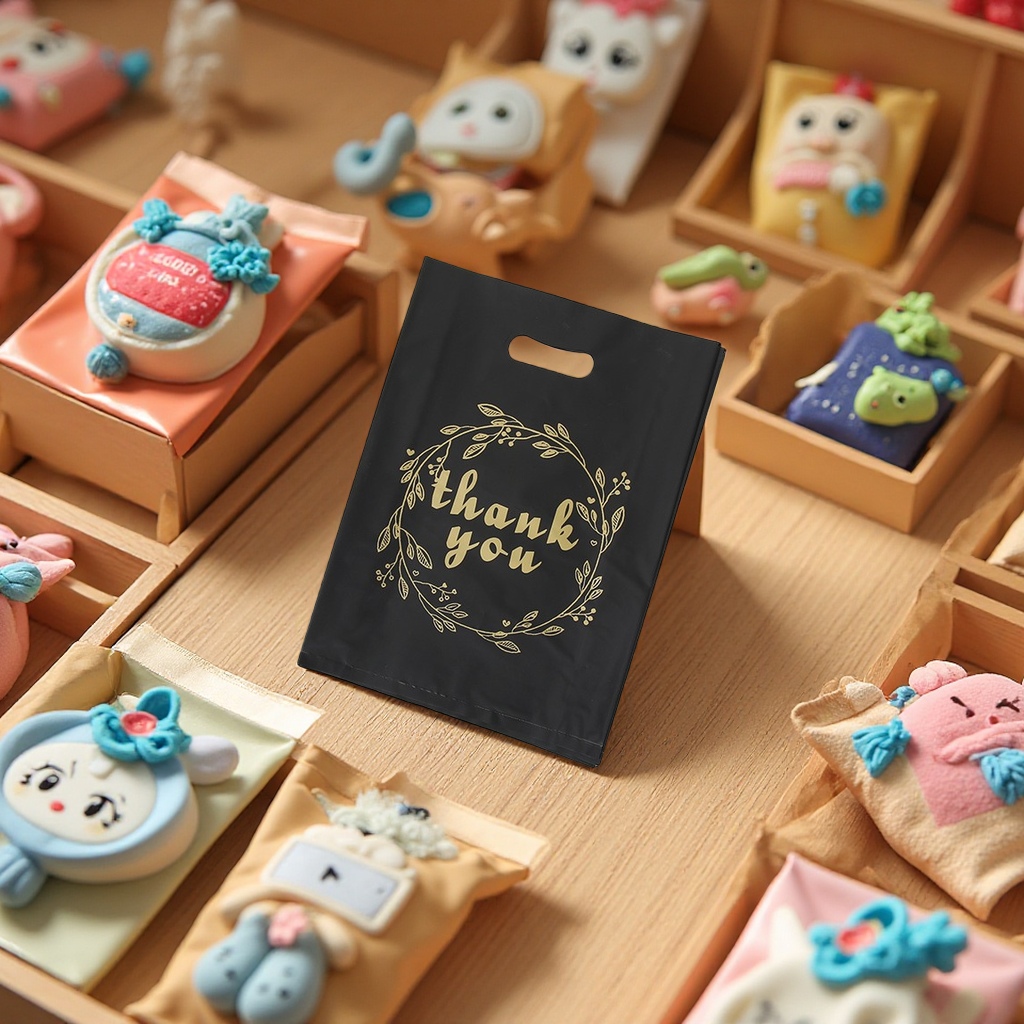 Thank you for your tote bags, cartoon color plastic bags, clothing packaging bags, flat bags, shopping bags and cute accessory bags details Picture