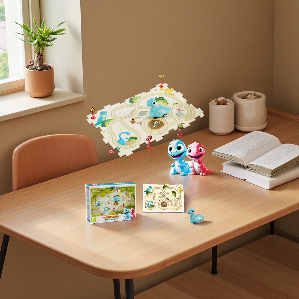 恐龙轨道玩具3岁以上儿童益智拼搭场景拼图车路牌组合趣味角色扮演产品图