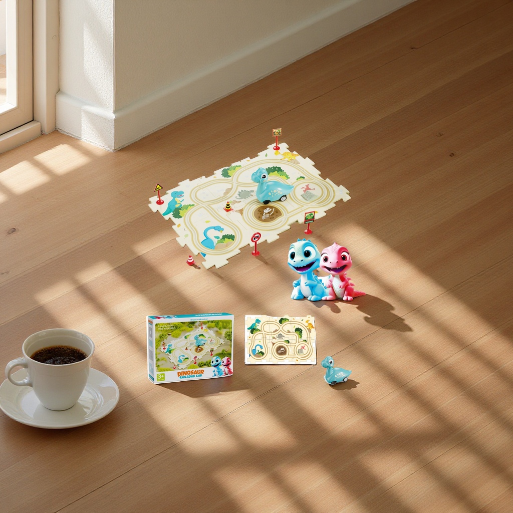 恐龙轨道玩具3岁以上儿童益智拼搭场景拼图车路牌组合趣味角色扮演