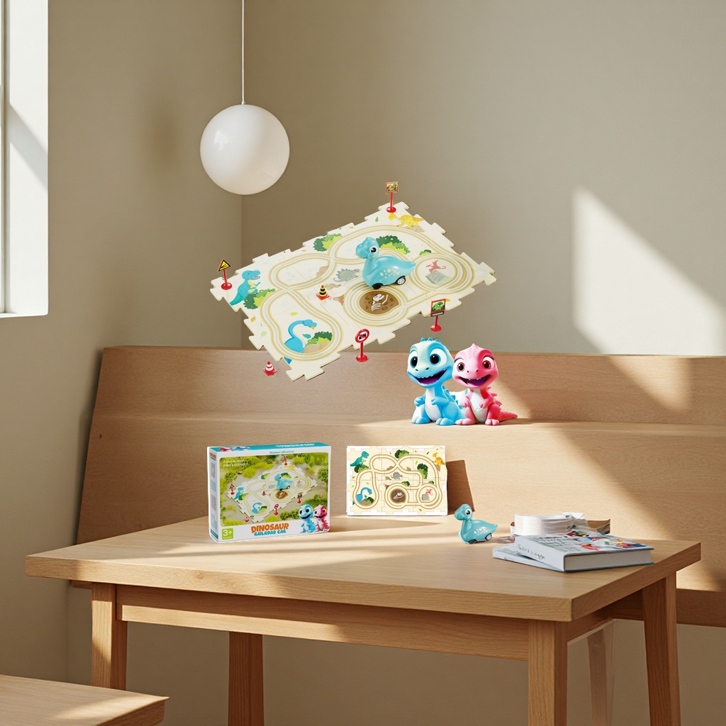 恐龙轨道玩具3岁以上儿童益智拼搭场景拼图车路牌组合趣味角色扮演细节图