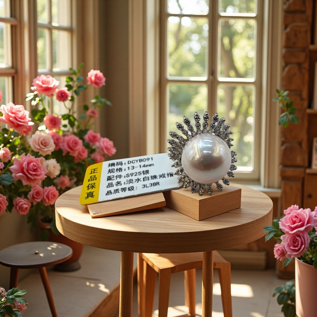 爱迪生白珠13-14mms925银戒子 海水akoya真多麻珍珠戒指 澳白珍珠银饰品 珍珠戒子大溪地珍珠手链首饰