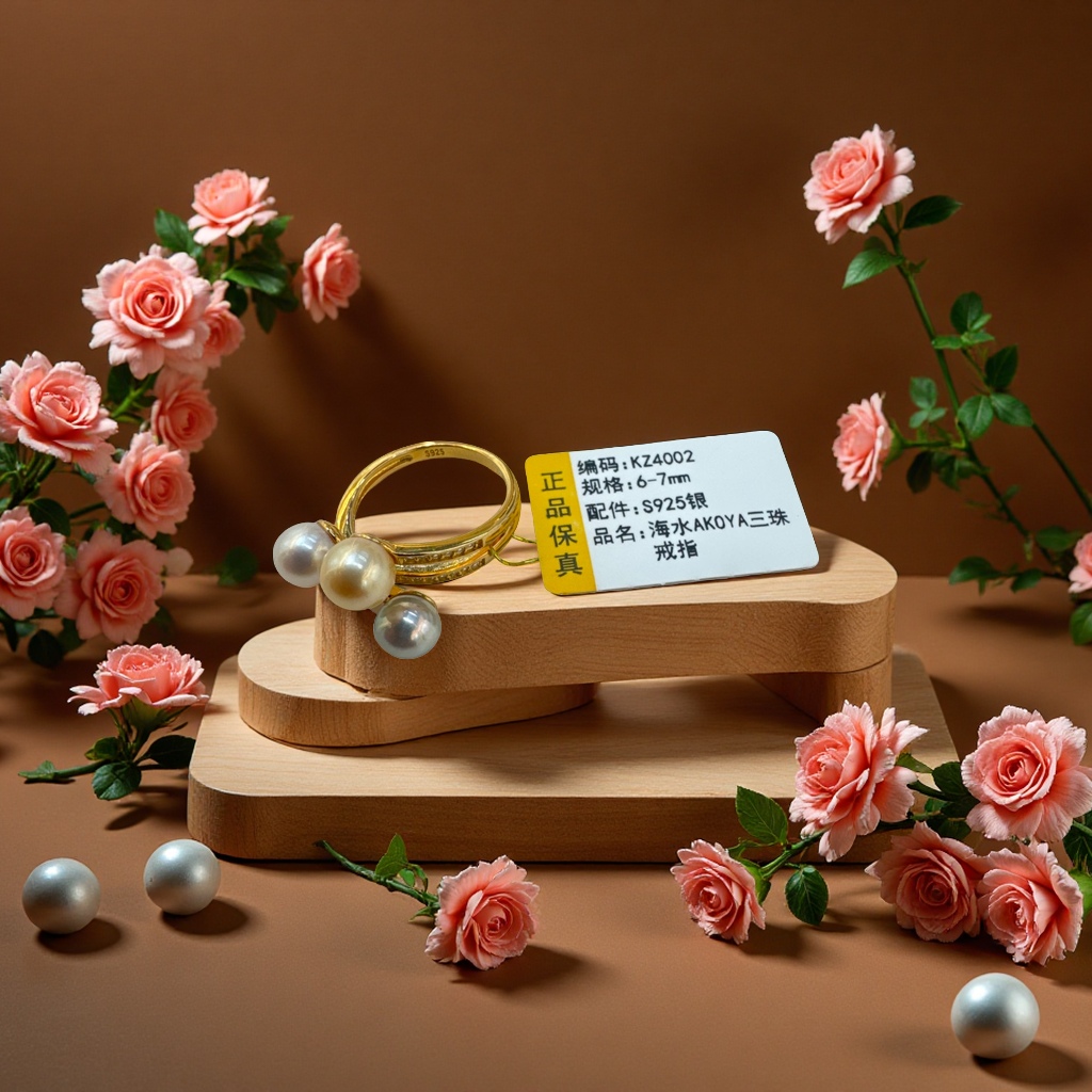The sea water akoya pearl three-color s925 silver ring, a simple and fashionable women's pearl ring from Maao White Tahiti details Picture