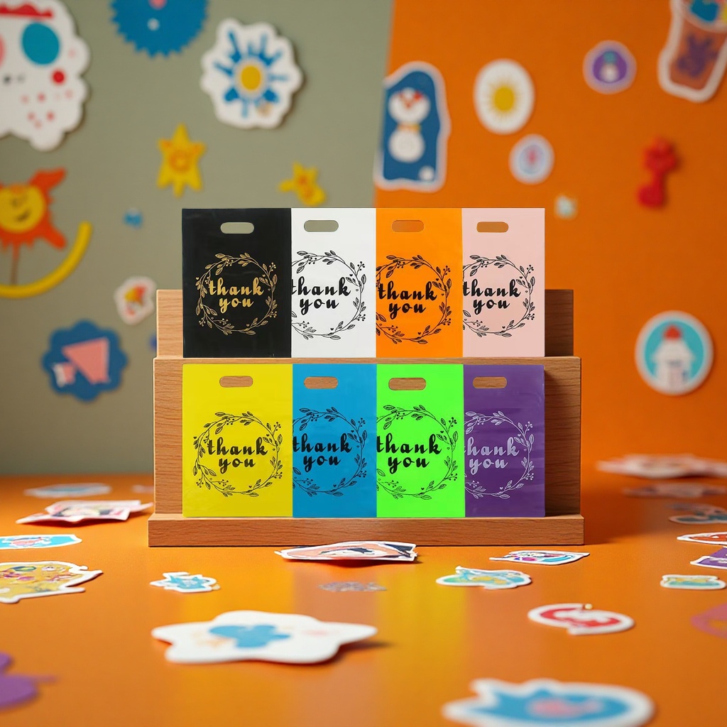 谢谢你手提袋可爱卡通彩色塑料袋服装包装袋平口饰品袋塑料袋子