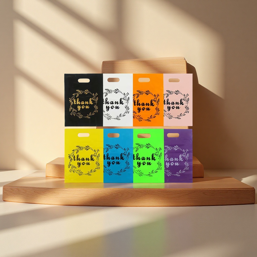 谢谢你卡通手提袋彩色饰品袋服装包装塑料袋平口袋可爱便携袋