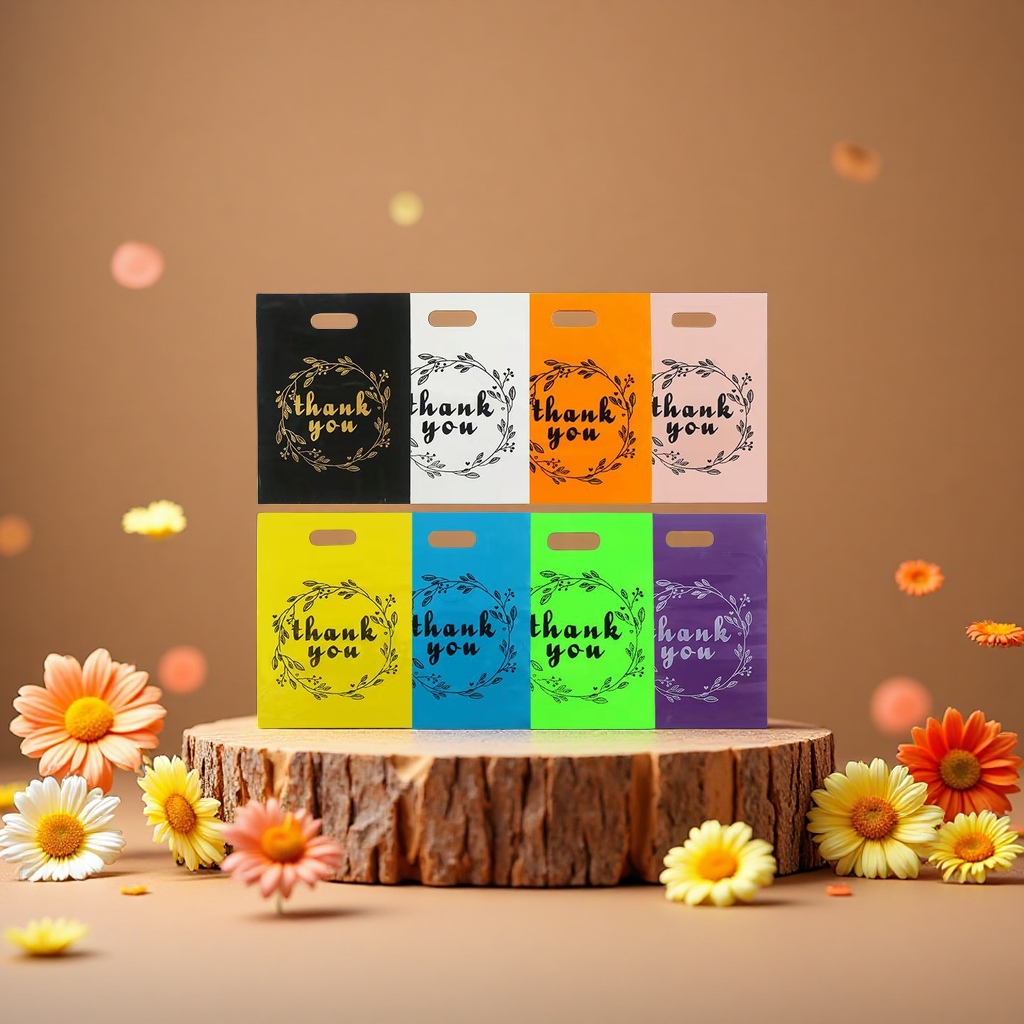 谢谢你手提袋可爱卡通彩色塑料袋服装包装袋平口饰品袋塑料手提袋