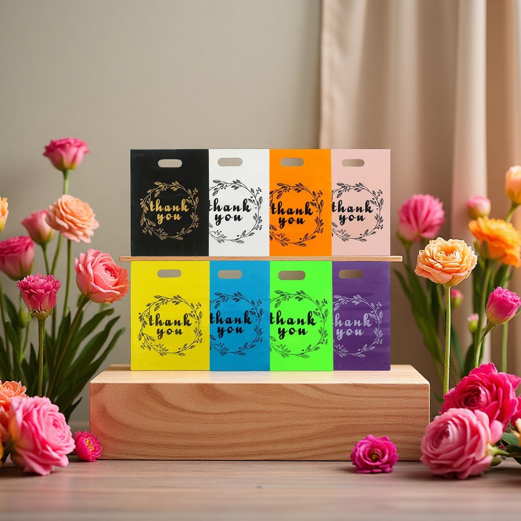 谢谢你卡通手提袋彩色服装饰品塑料袋平口包装袋