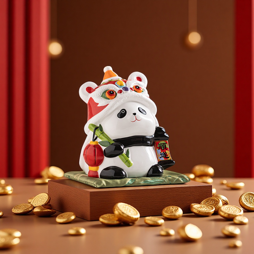 "Money Cat Piggy bank, Fubao Panda figant, cute cat ceramic piggy bank, adorable gift, anime handicraft decoration.