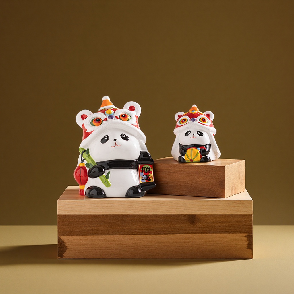 "Money Cat Piggy bank, Fubao Panda figant, cute cat ceramic piggy bank, adorable gift, anime handicraft decoration. details Picture
