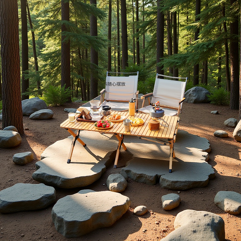 Outdoor egg roll table, carbon steel folding portable camping picnic table and chairs, multi-purpose simple furniture for self-driving Tours Specification image