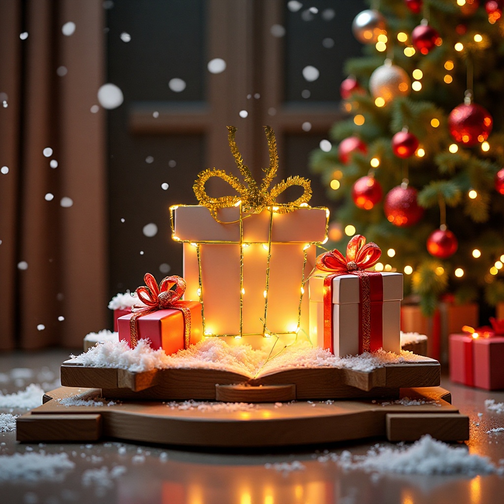 圣诞节跨境发光装饰品场景布置礼物盒led挂饰圣诞树办公文化圣诞用品