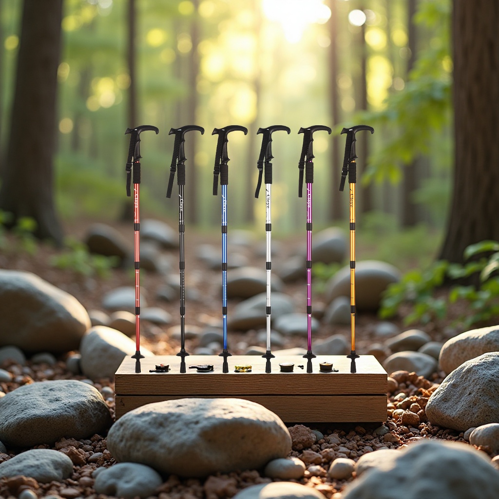 Cleye aluminum alloy shock-absorbing T-handle trekking poles, outdoor hiking travel supplies, mountain camping, mountain climbing and skiing crutches Item Picture