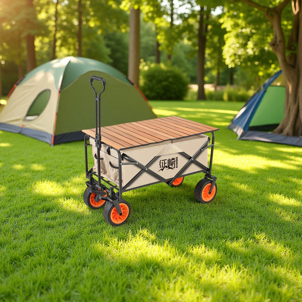 Camping folding trolley, outdoor children's picnic car, campsite trailer, stall table board, high-load-bearing off-road sports cycling supplies Item Picture