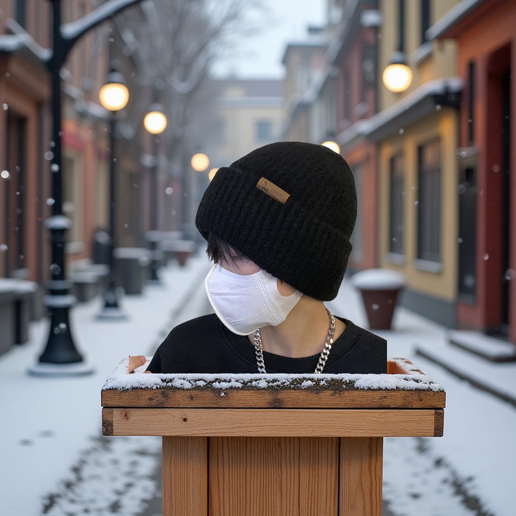 2025 New men's knitted woolen cap, winter thickened ear-protecting headscarf, warm cold hat, men's headscarf, clothing and accessories details Picture