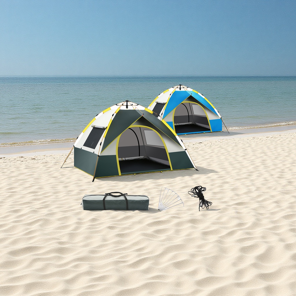 全自动便携式户外帐篷野营沙滩公园两门两窗速开运动山地露营用品厂家批发