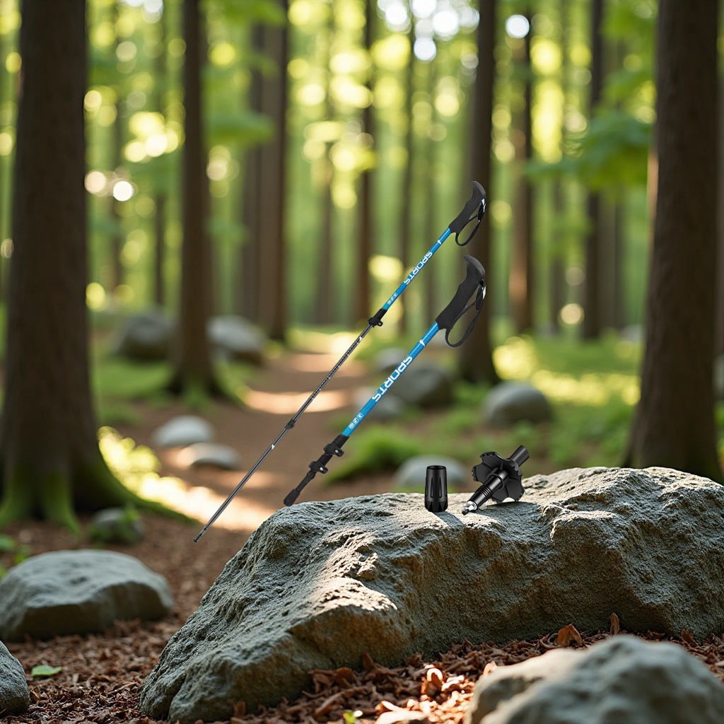 Customized carbon hiking poles, ultra-light, portable, multi-functional straight-handled alloy folding hiking and skiing poles, sports outdoor mountain camping products