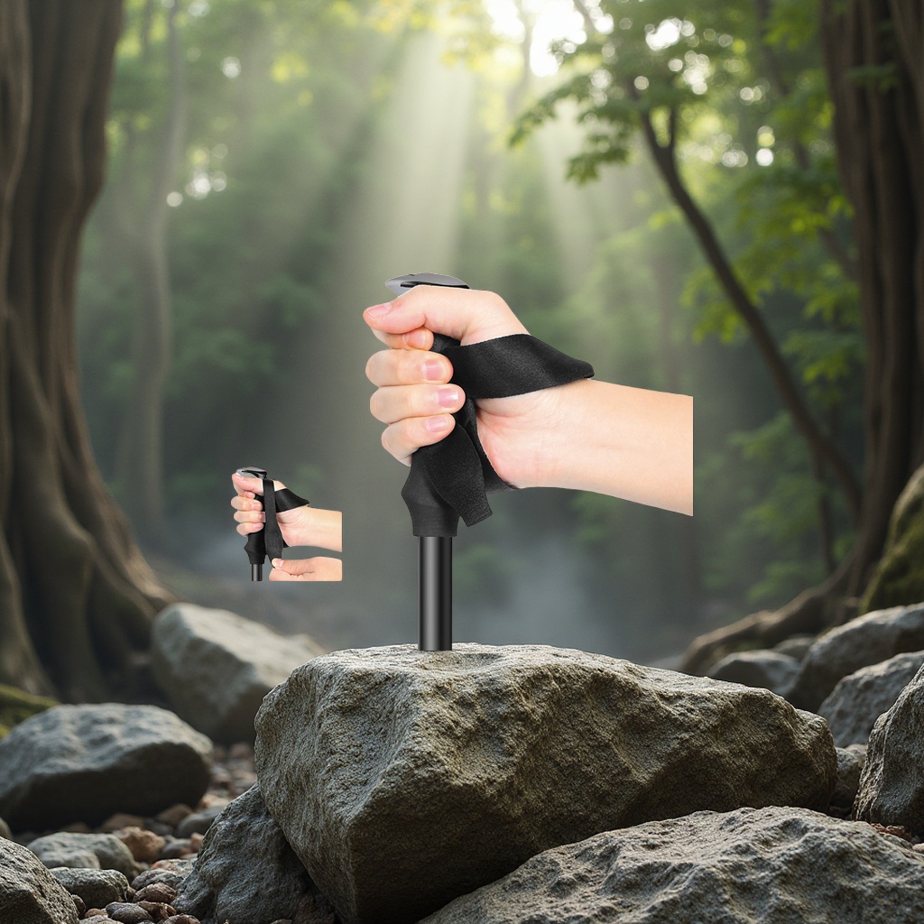 One-second quick-opening hiking stick, outdoor folding aluminum alloy professional hiking stick, essential for mountain climbing, multi-section telescopic and portable Specification image
