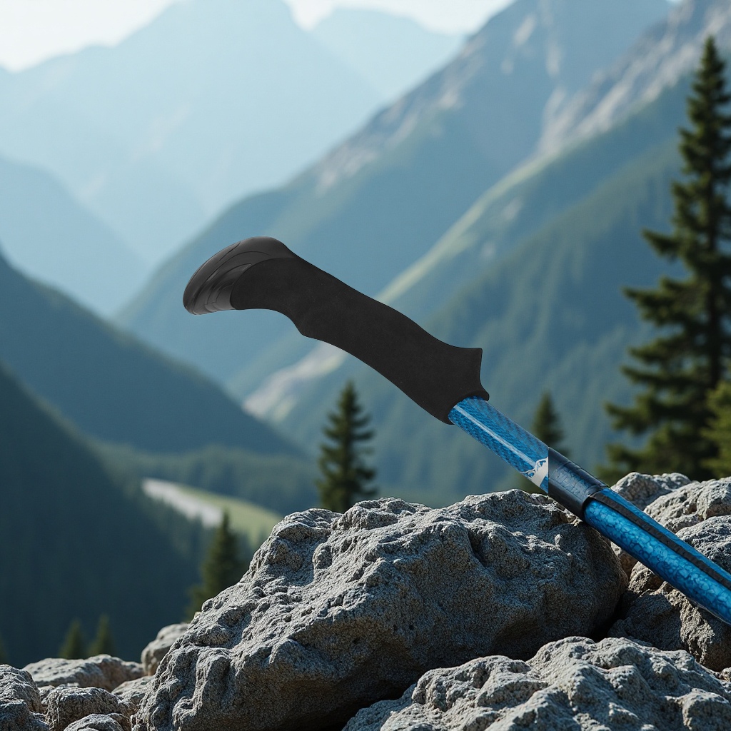 Customized carbon hiking poles, ultra-light, portable, multi-functional straight-handled alloy folding hiking and skiing poles, sports outdoor mountain camping products Specification image