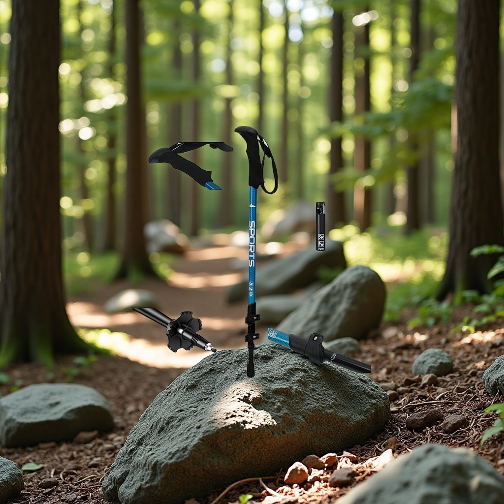 Customized carbon hiking poles, ultra-light, portable, multi-functional straight-handled alloy folding hiking and skiing poles, sports outdoor mountain camping products Application Scenario