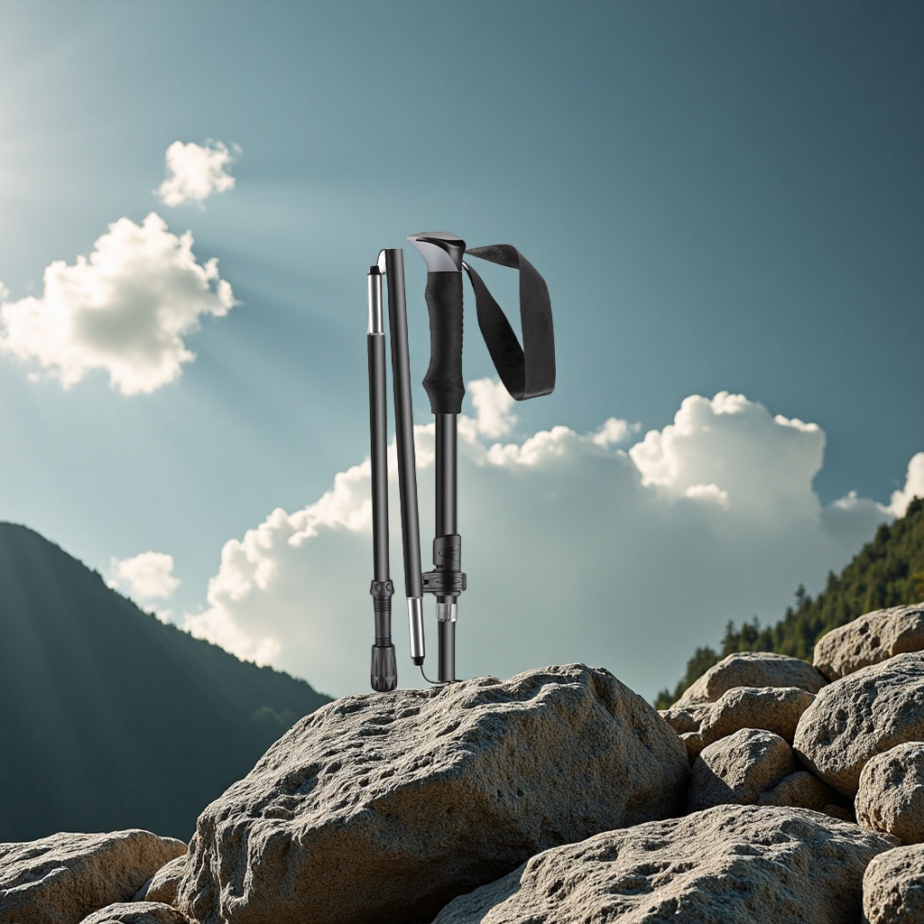 One-second quick-opening hiking stick, outdoor folding aluminum alloy professional hiking stick, essential for mountain climbing, multi-section telescopic and portable Item Picture