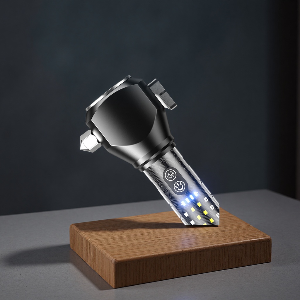 超艺多功能户外消防安全锤强光手电充电防爆报警红蓝爆闪应急自驾安全工具