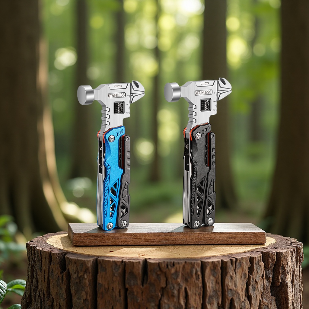 Outdoor camping multi-functional folding wrench hammer, emergency vehicle-mounted combination tool, stainless steel hammer pliers, hardware knife pliers, multi-purpose and portable Item Picture