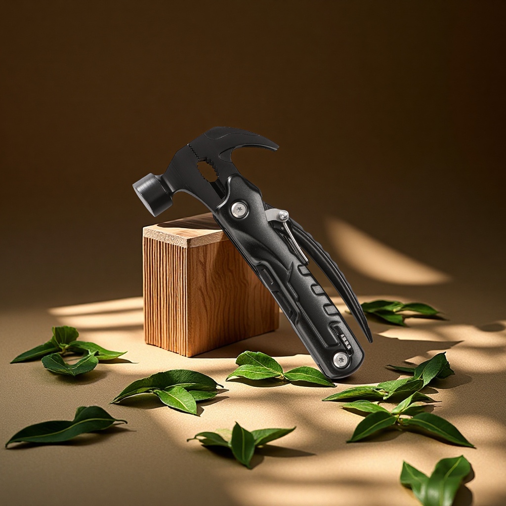 Wholesale multi-functional outdoor hammer combination tools, camping sheep horn small hammers, high-carbon steel household car window-breaking hammers, hardware knives, folding knives Item Picture