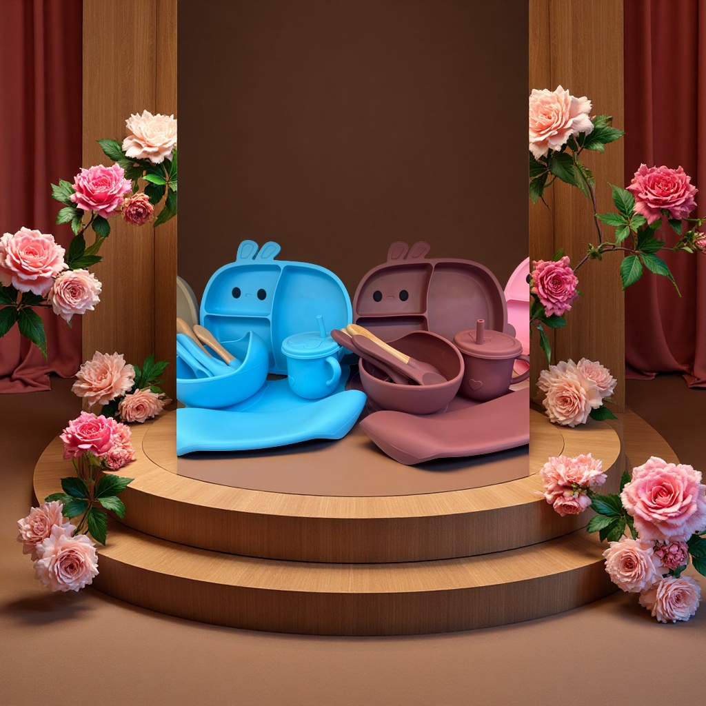 硅胶餐盘套装儿童婴儿防漏饭碗碟宝宝辅食便携餐具多色可选