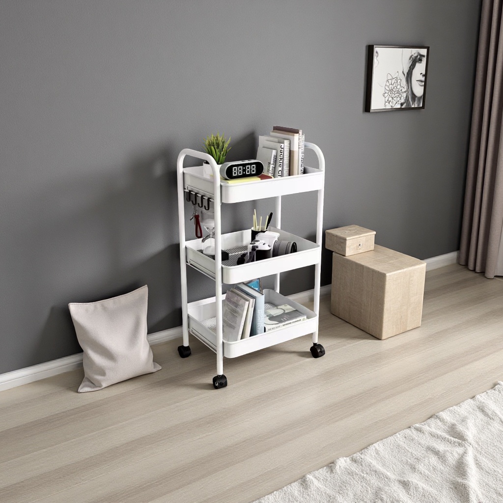 多层收纳置物篮可移动推车零食书本整理小推车家用储物车细节图