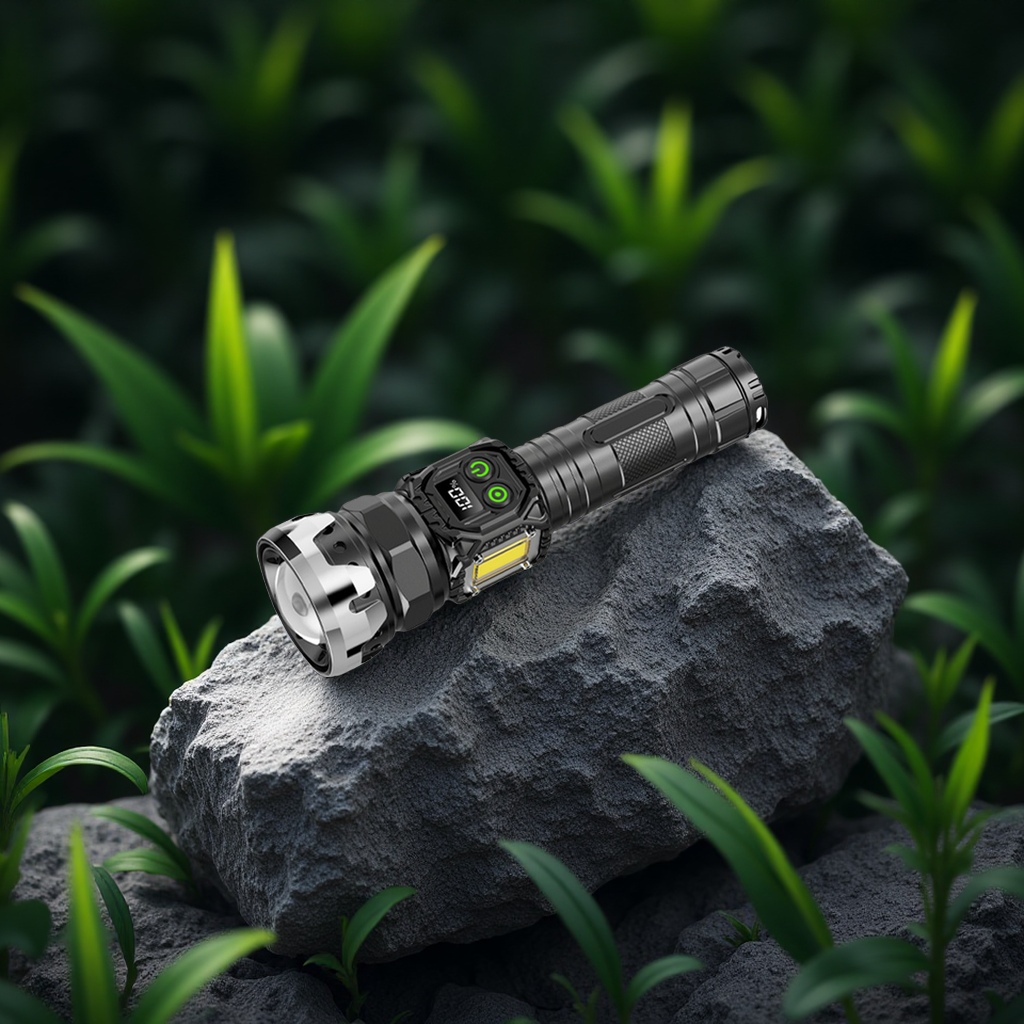 White laser LED flashlight, 750 lumens strong light charging, multi-functional outdoor long-range portable window-breaking lighting flashlight