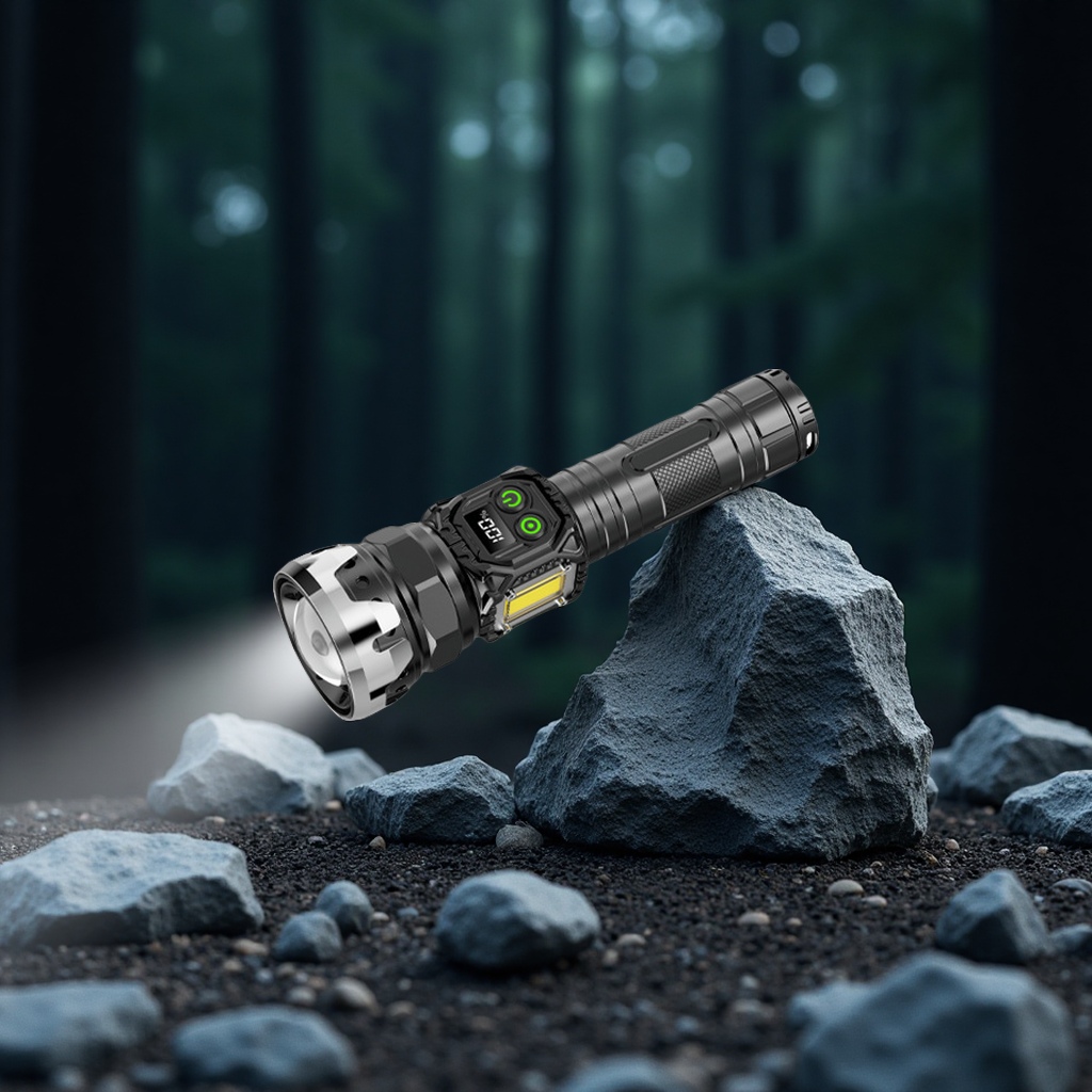 White laser LED flashlight, 750 lumens strong light charging, multi-functional outdoor long-range portable window-breaking lighting flashlight details Picture