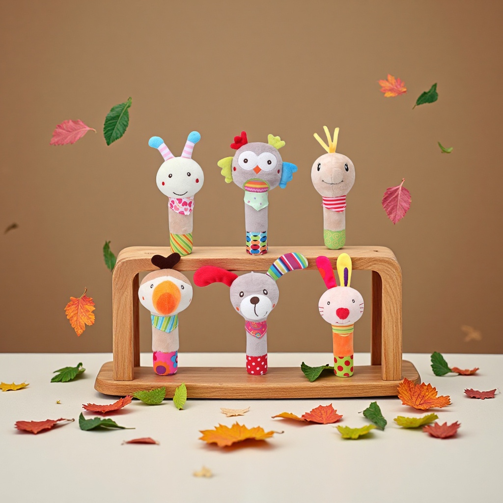 BBSKY cute baby cartoon animal hand-cranked stick plush fabric doll toys are suitable for early education and enlightenment children's gifts for babies